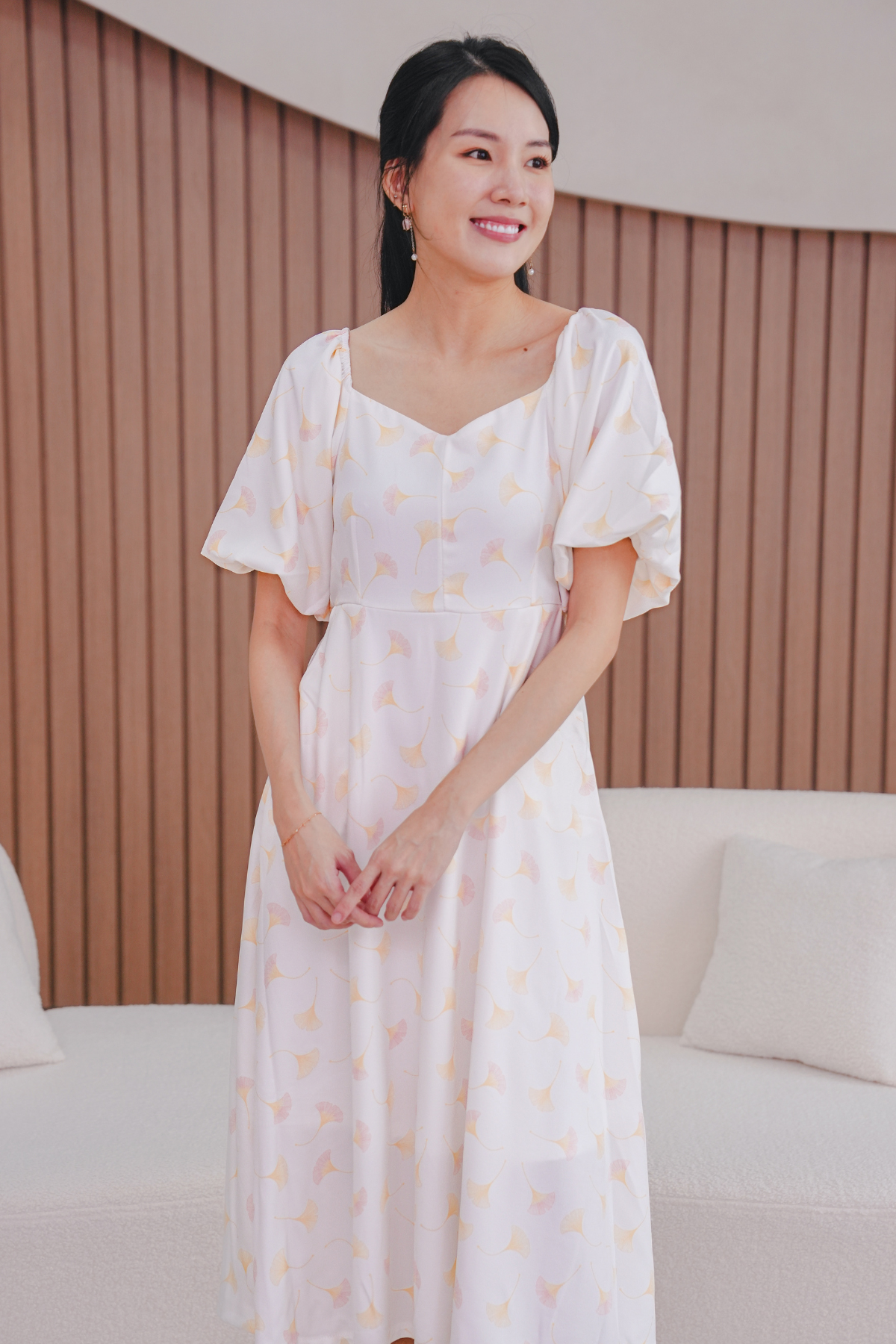 Dawn Petals Ladies Sleeve Smocked Back Midi Dress