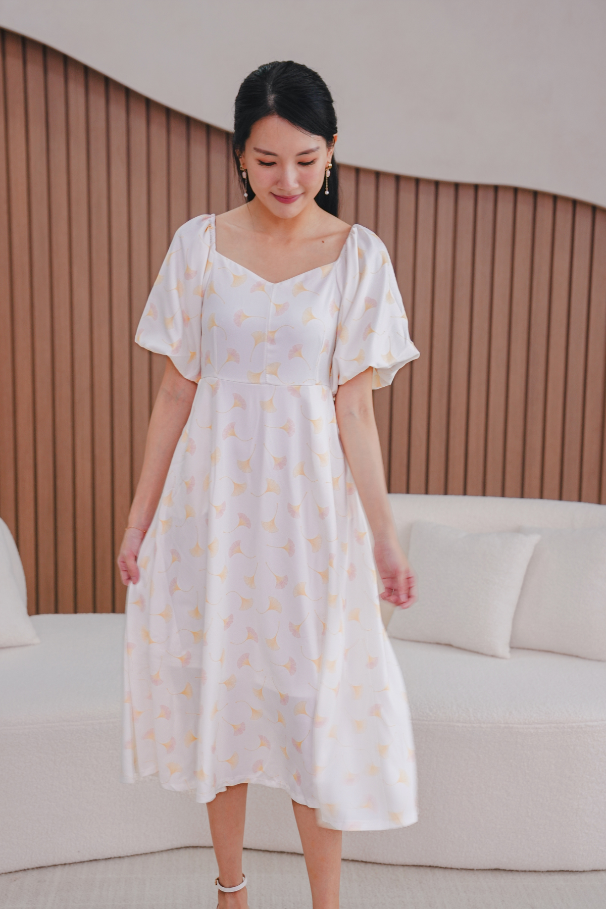 Dawn Petals Ladies Sleeve Smocked Back Midi Dress