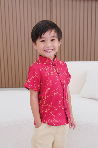 Golden Vines Boy Lined Mandarin Collar Shirt