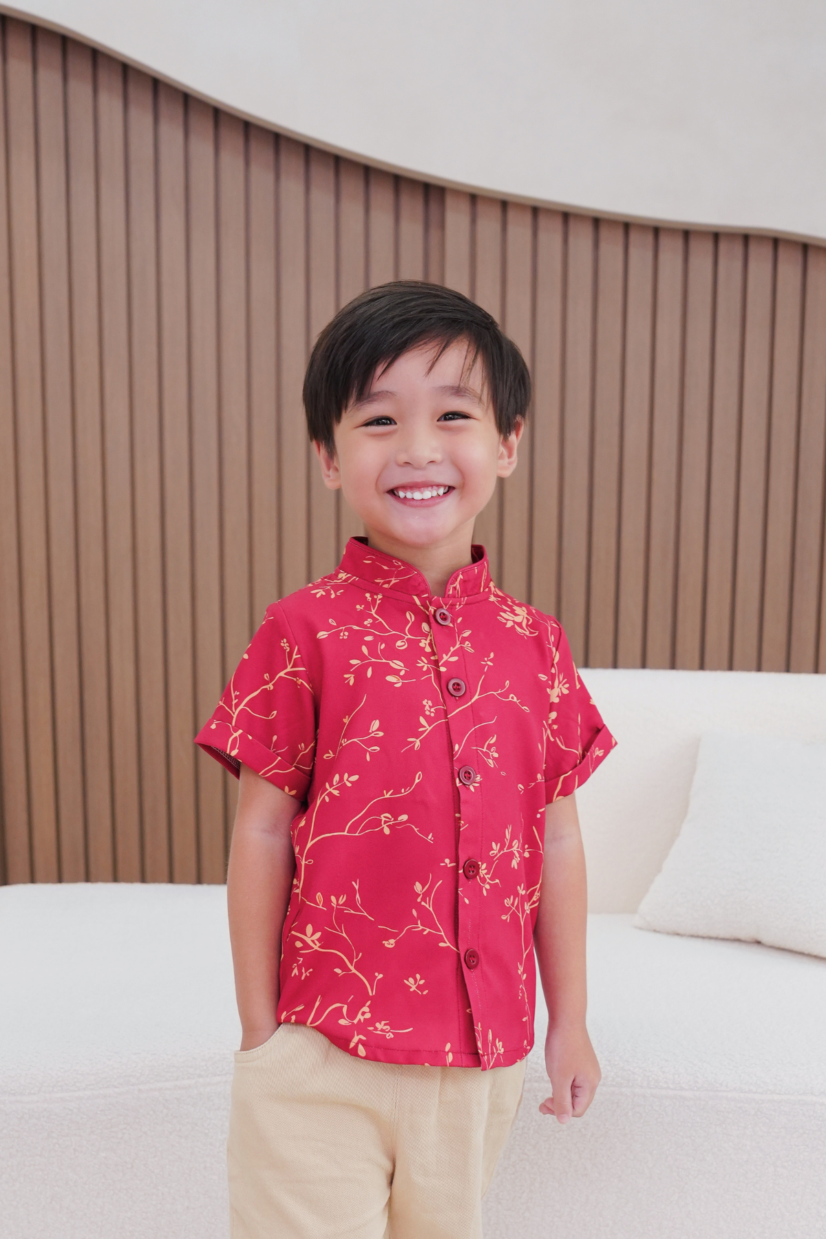 Golden Vines Boy Lined Mandarin Collar Shirt