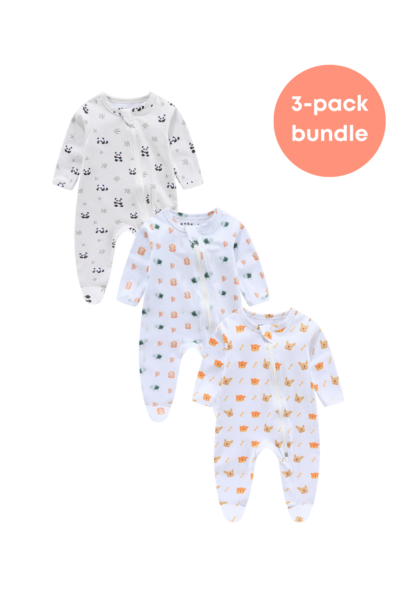 Organic Bamboo Cotton Animals Sleepsuit Bundle