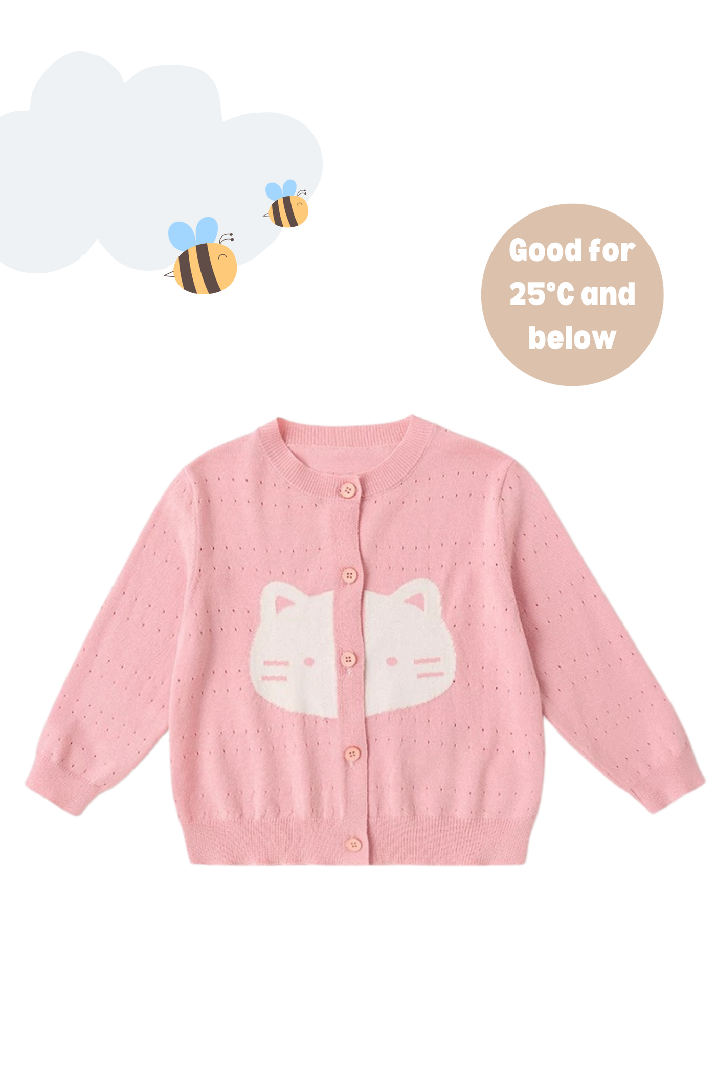 Button Knit Kitty Girls Cardigan Pink