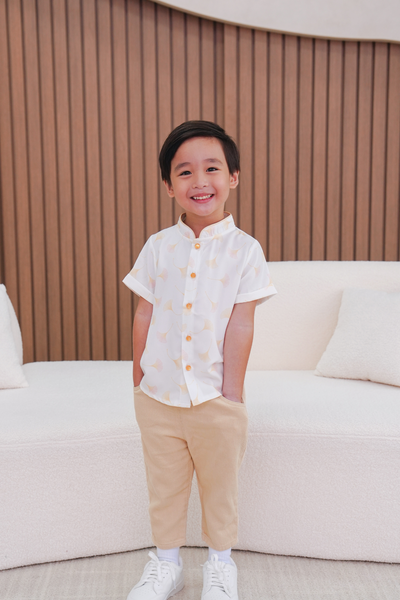 Dawn Petals Boy Lined Mandarin Collar Shirt