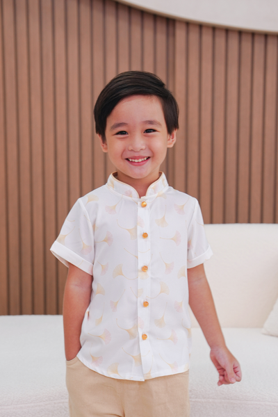 Dawn Petals Boy Lined Mandarin Collar Shirt