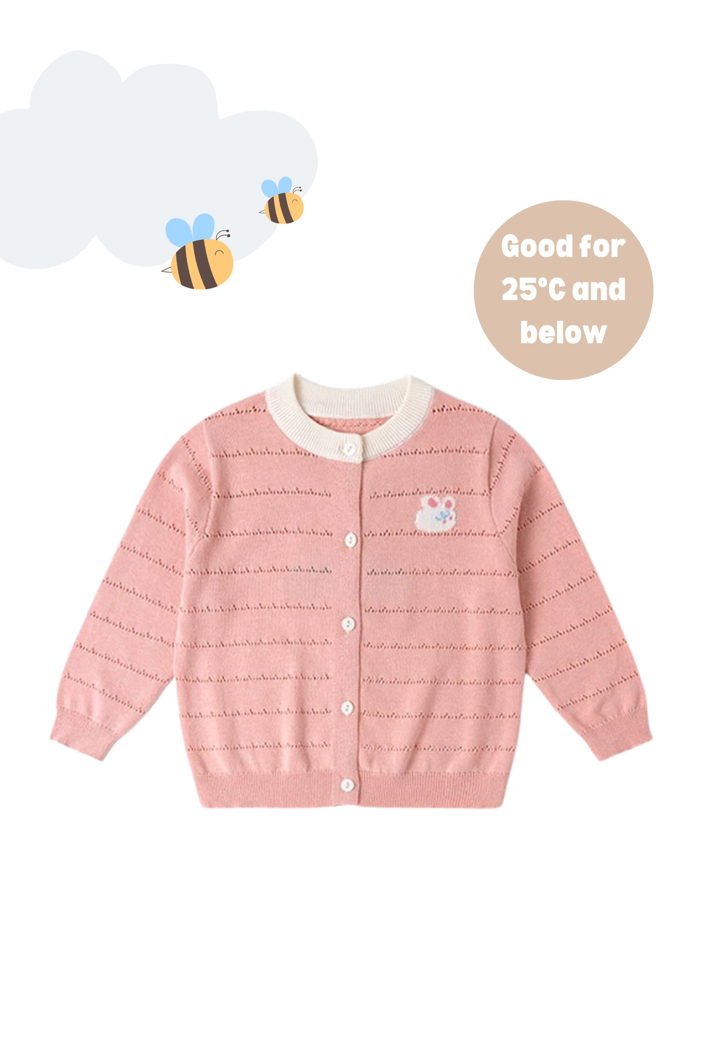 Button Knit Kids Cardigan Pink Bunny