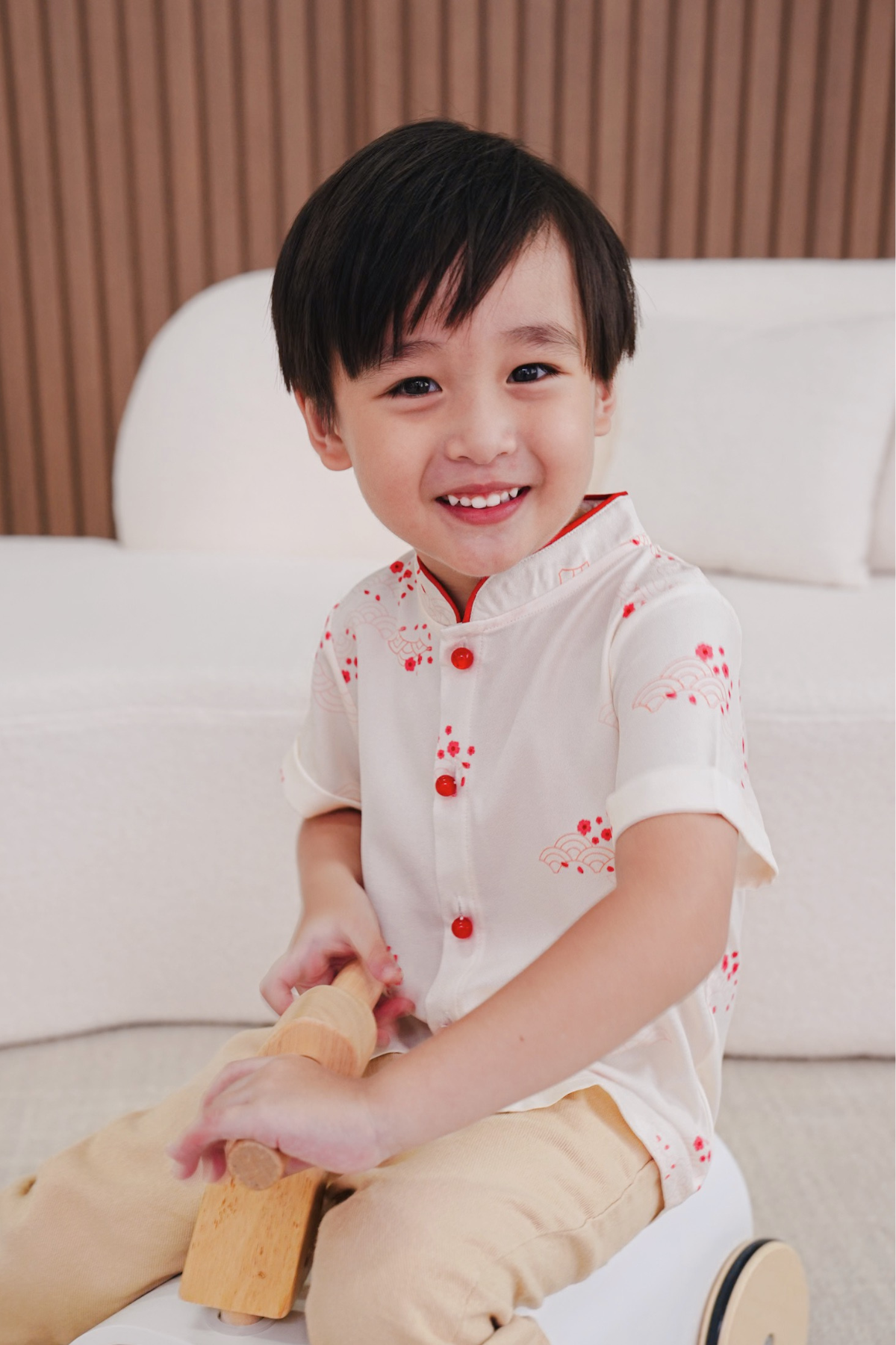 Serpent Blooms Boy Lined Mandarin Collar Shirt