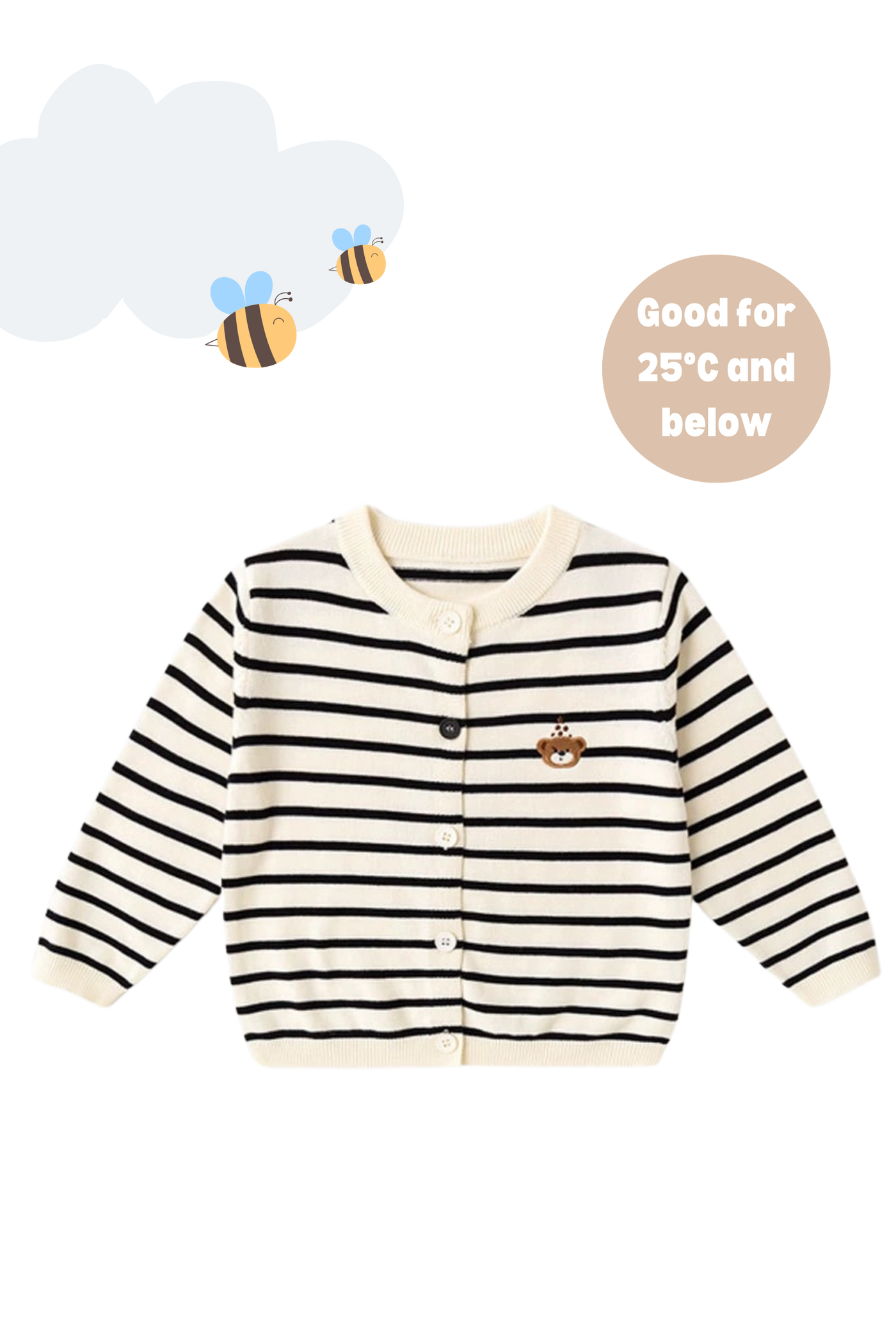 Button Knit Kids Cardigan Stripe Bear