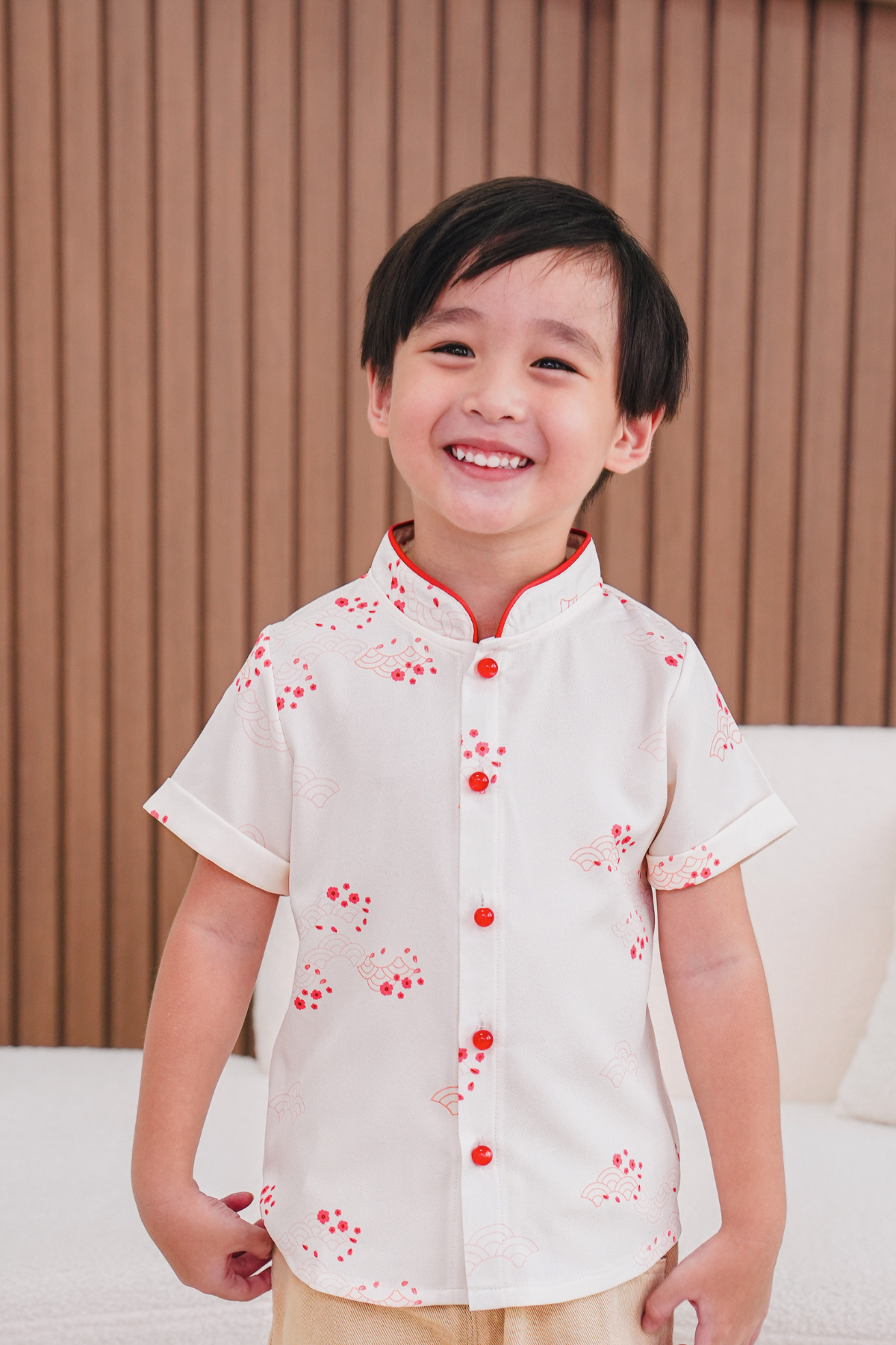 Serpent Blooms Boy Lined Mandarin Collar Shirt