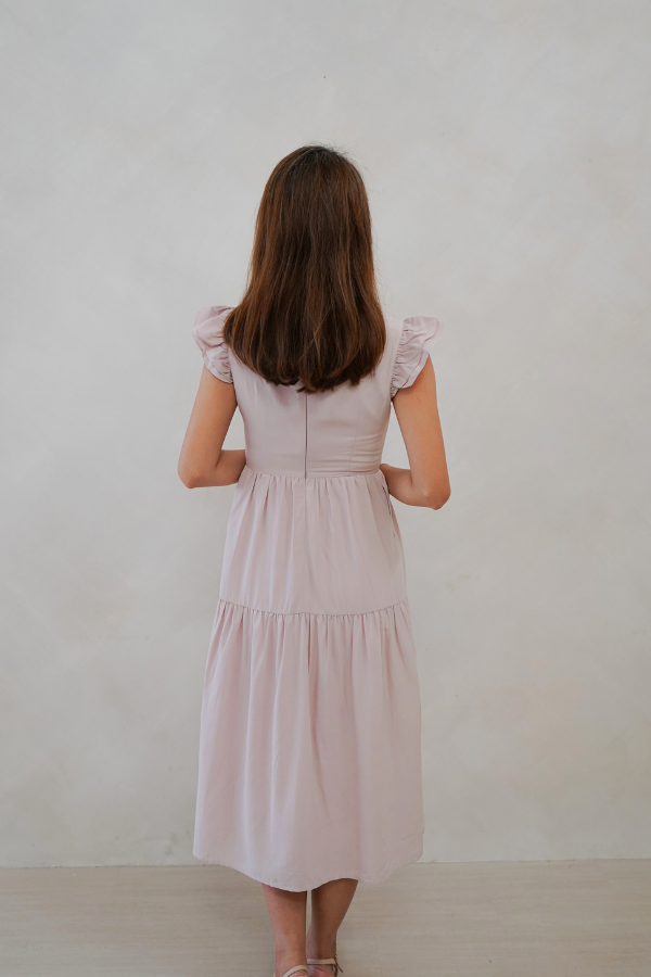 Kinship Flutter-Sleeve Tiered Midi Dress - Blush Pink