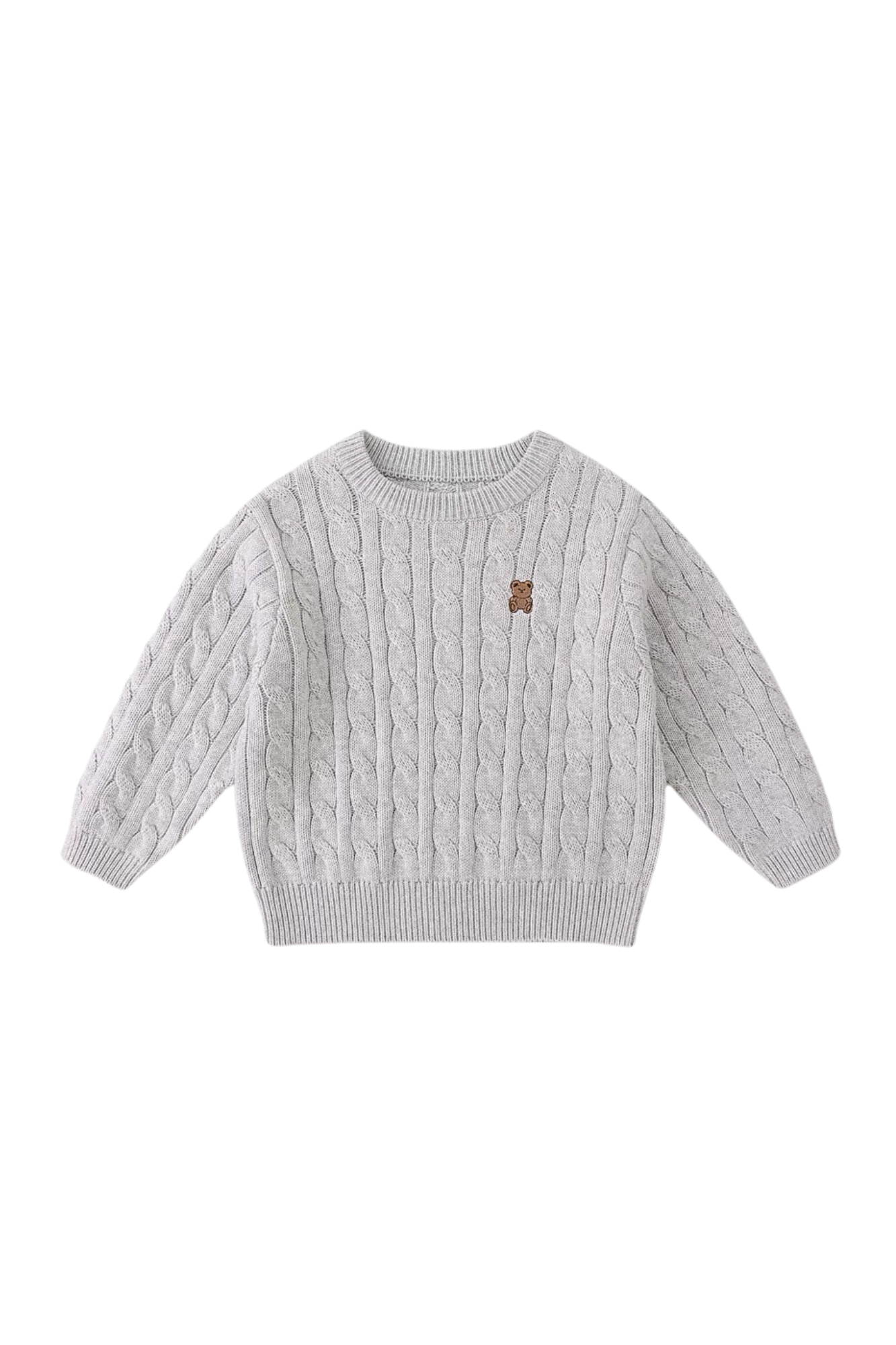 Kids Cable Knit Bear Sweater Grey