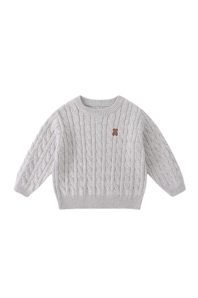 Kids Cable Knit Bear Sweater Grey