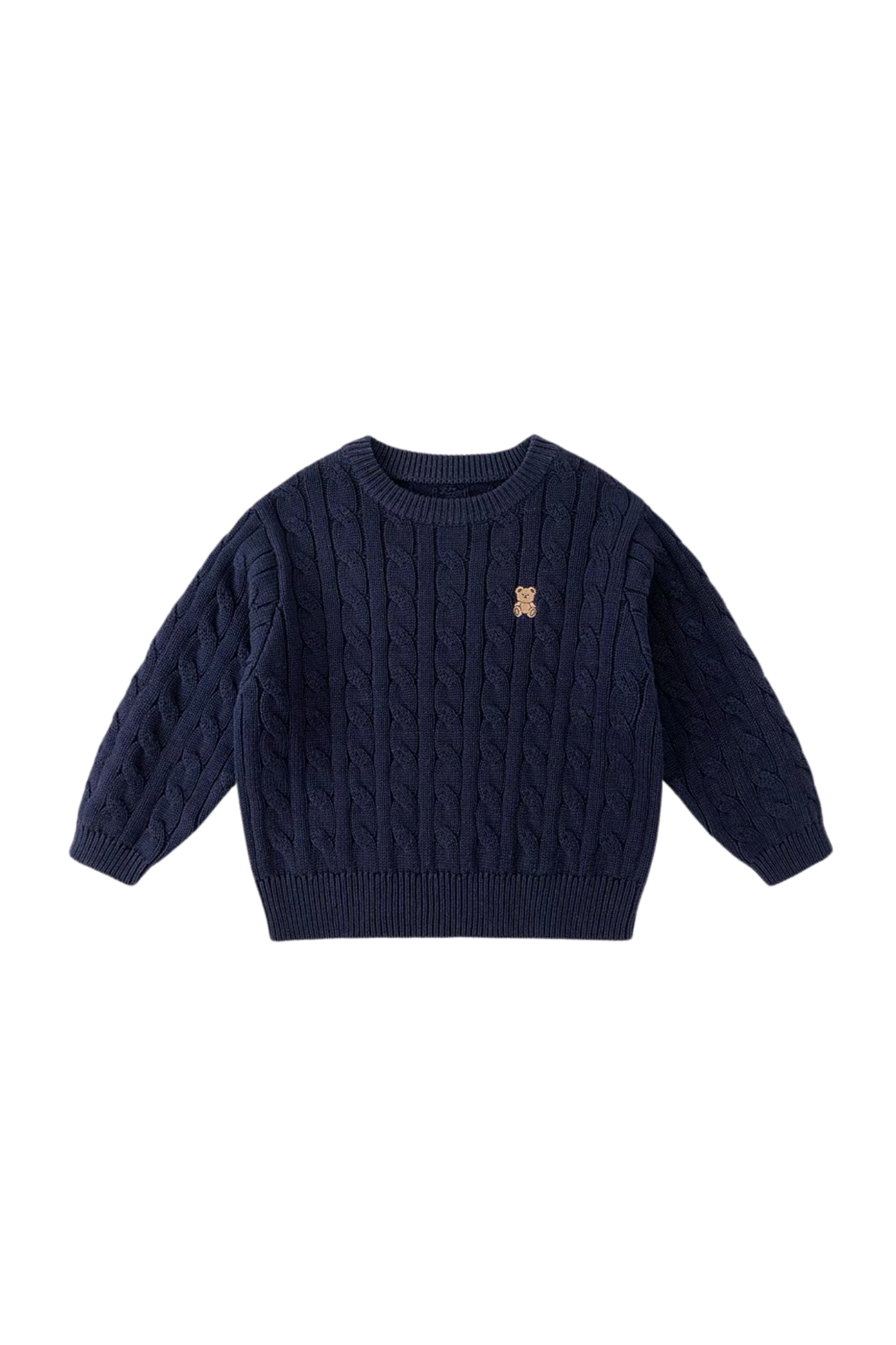 Kids Cable Knit Bear Sweater Navy