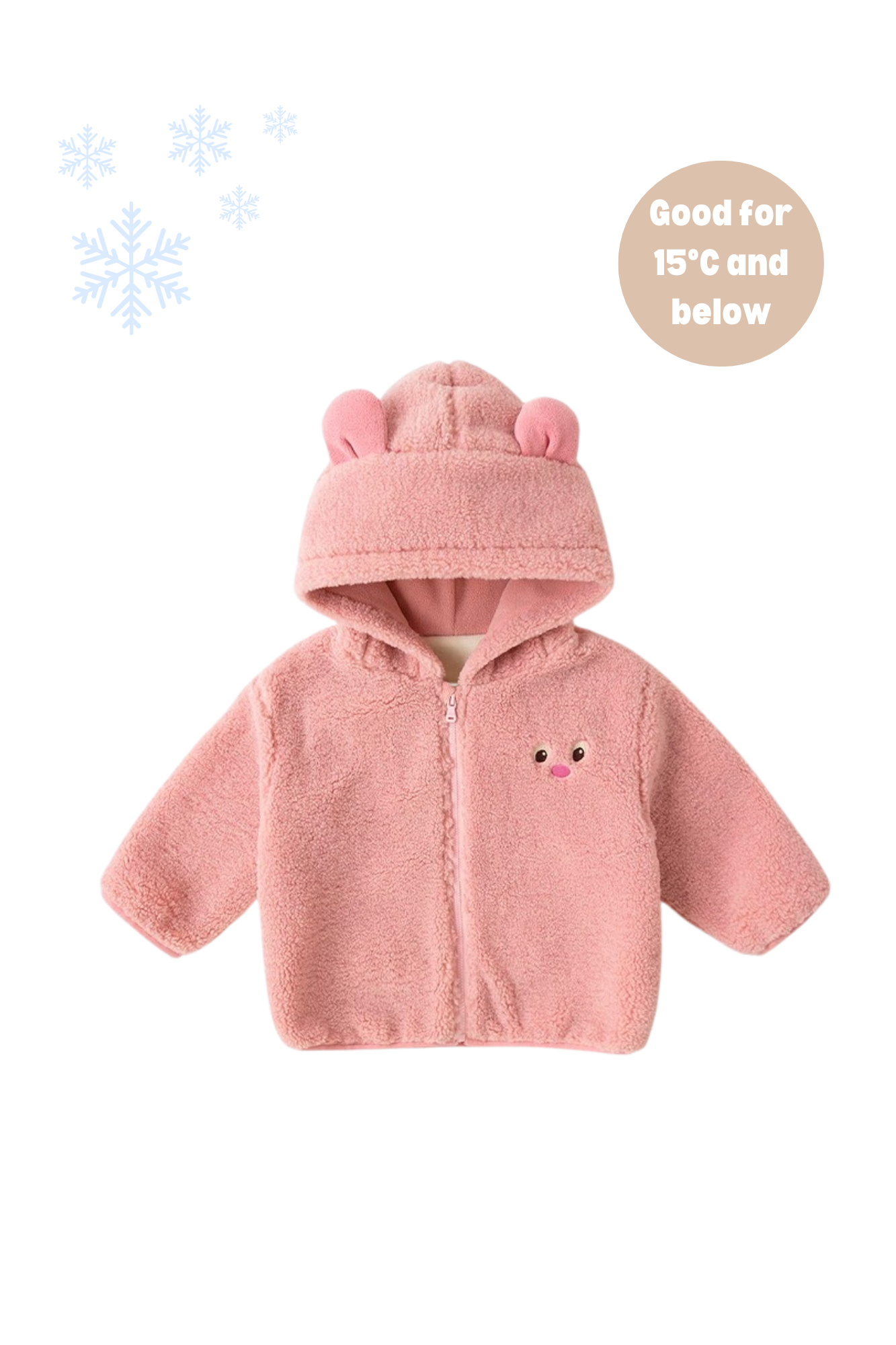 Fluffy Fleece Zip Jacket Pink Bear