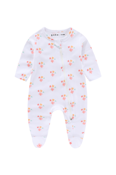 Soft Organic Cotton Sleepsuit White Floral