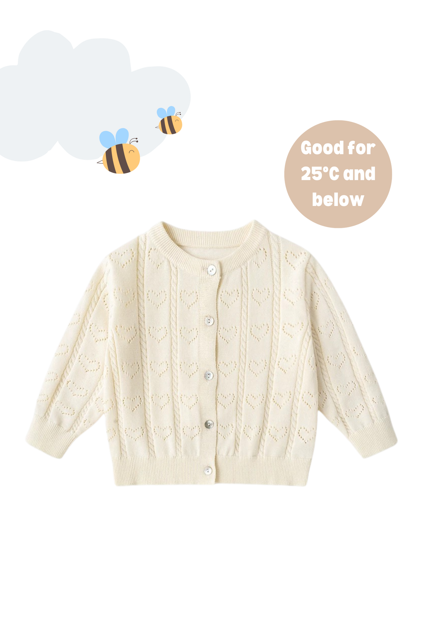 Button Knit Hearts Girls Cardigan Cream