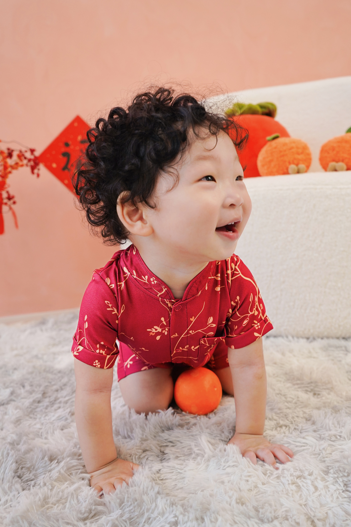 Golden Vines Baby Lined Mandarin Collar Shirt Playsuit