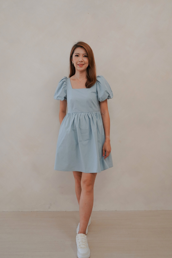 Kinship Puff-Sleeve Babydoll Dress - Powder Blue