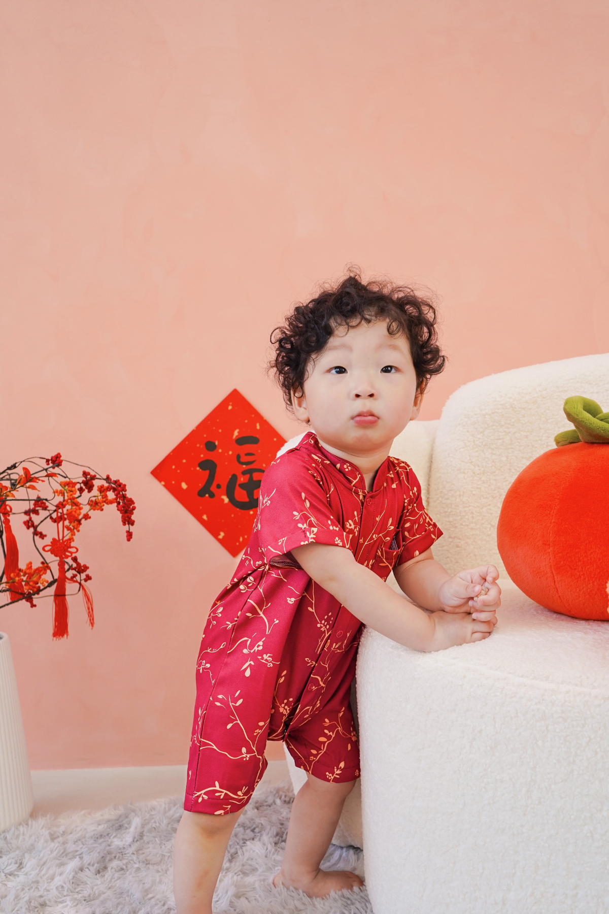 Golden Vines Baby Lined Mandarin Collar Shirt Playsuit