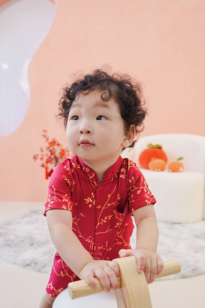 Golden Vines Baby Lined Mandarin Collar Shirt Playsuit