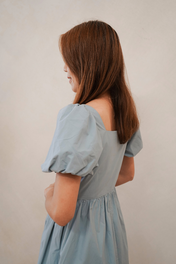 Kinship Puff-Sleeve Babydoll Dress - Powder Blue