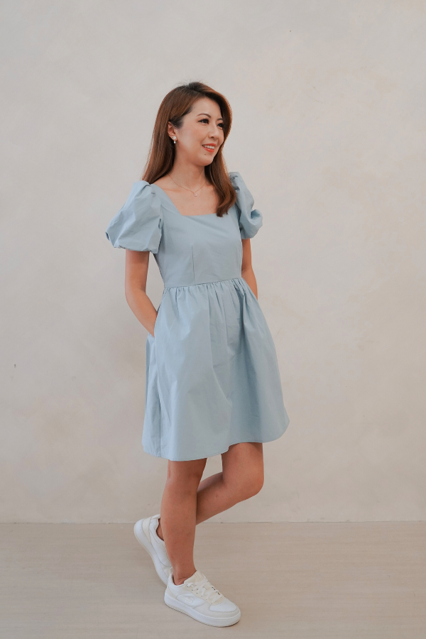 Kinship Puff-Sleeve Babydoll Dress - Powder Blue