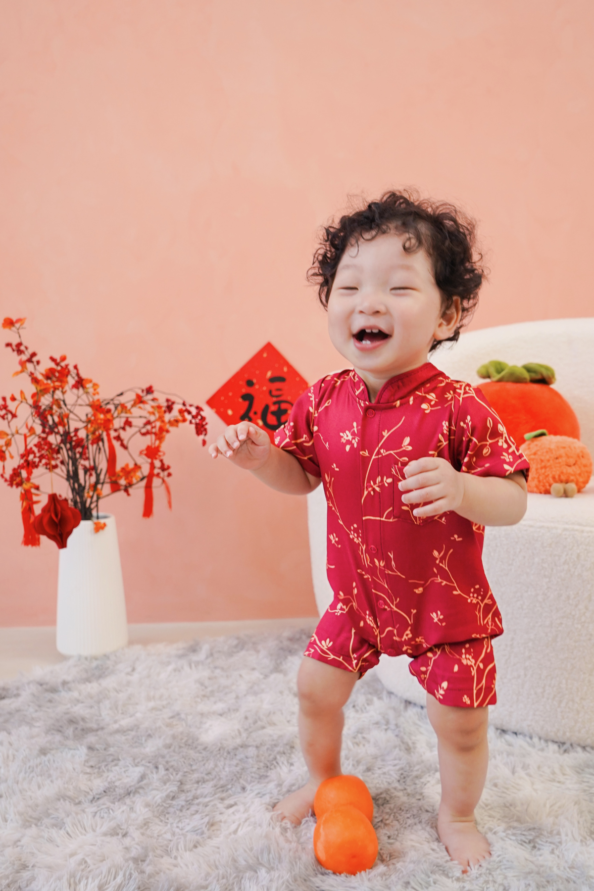 Golden Vines Baby Lined Mandarin Collar Shirt Playsuit