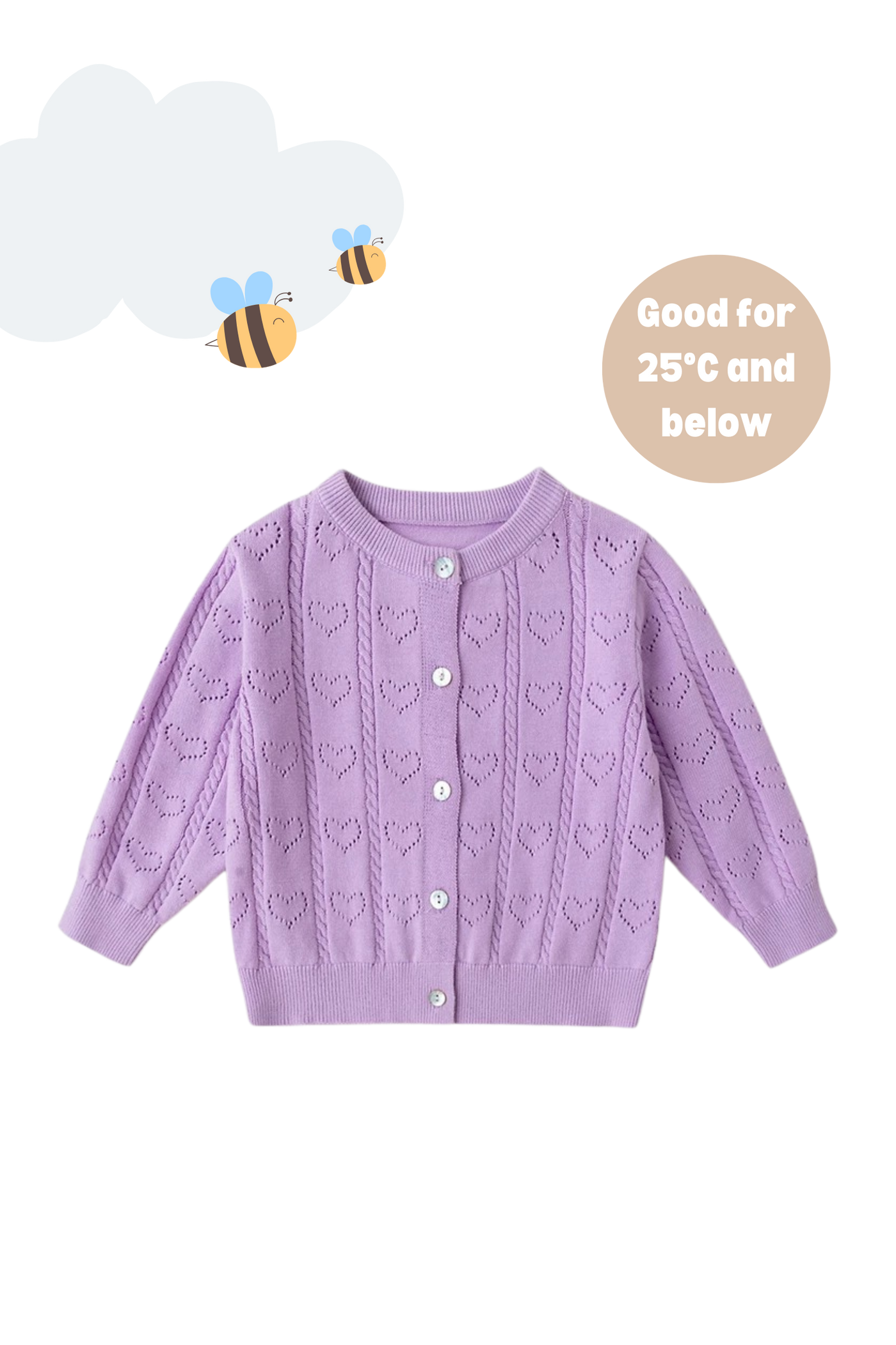 Button Knit Hearts Girls Cardigan Violet