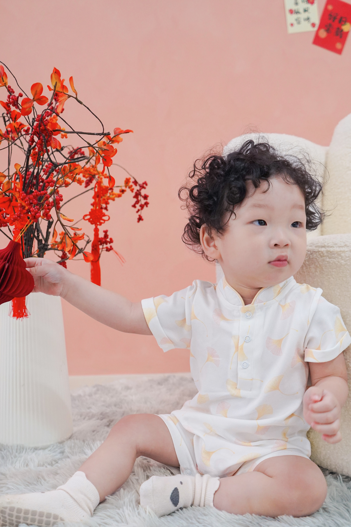 Dawn Petals Baby Lined Mandarin Collar Shirt Playsuit