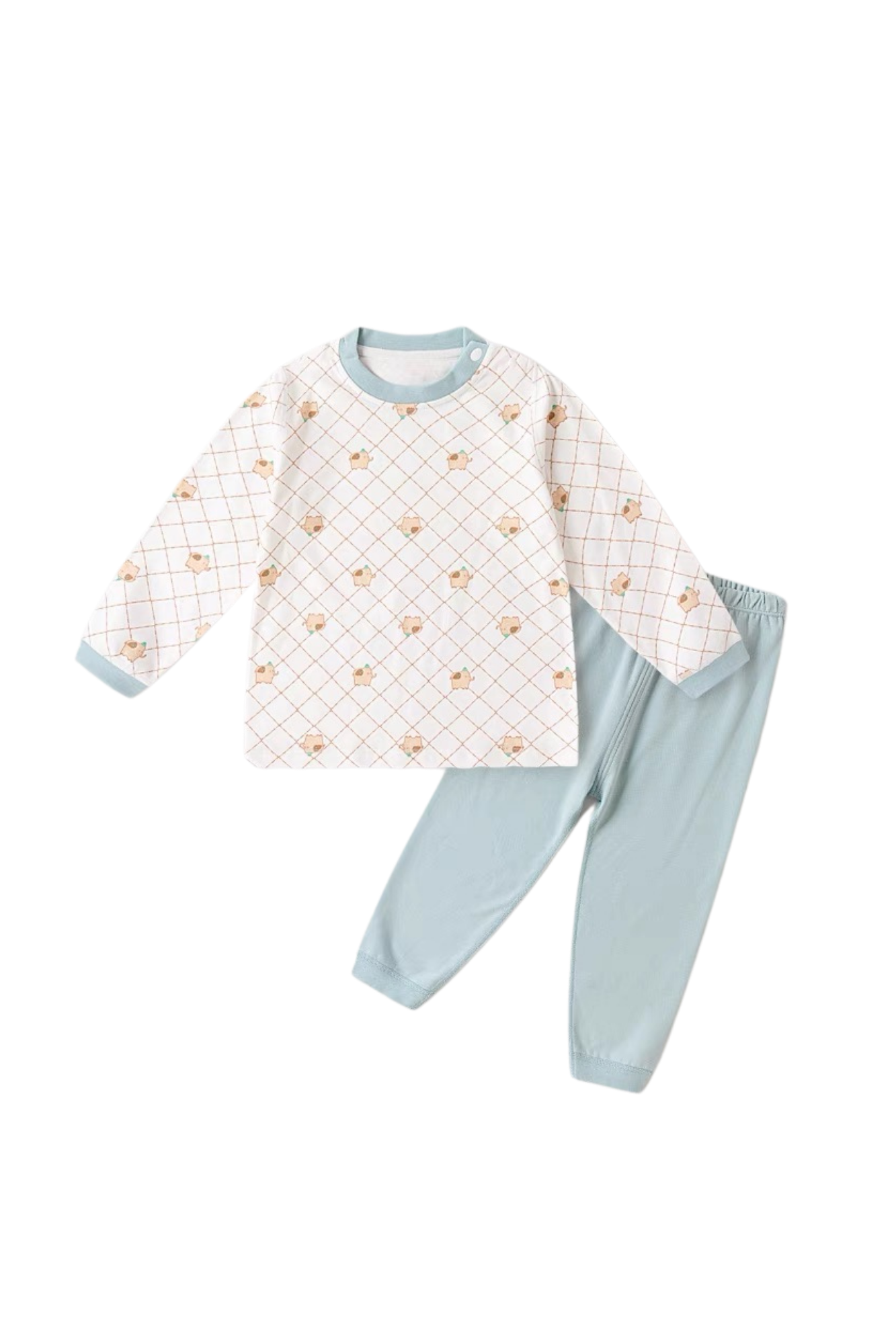 Organic Cotton Kids Elephant Checkered Pajamas Blue