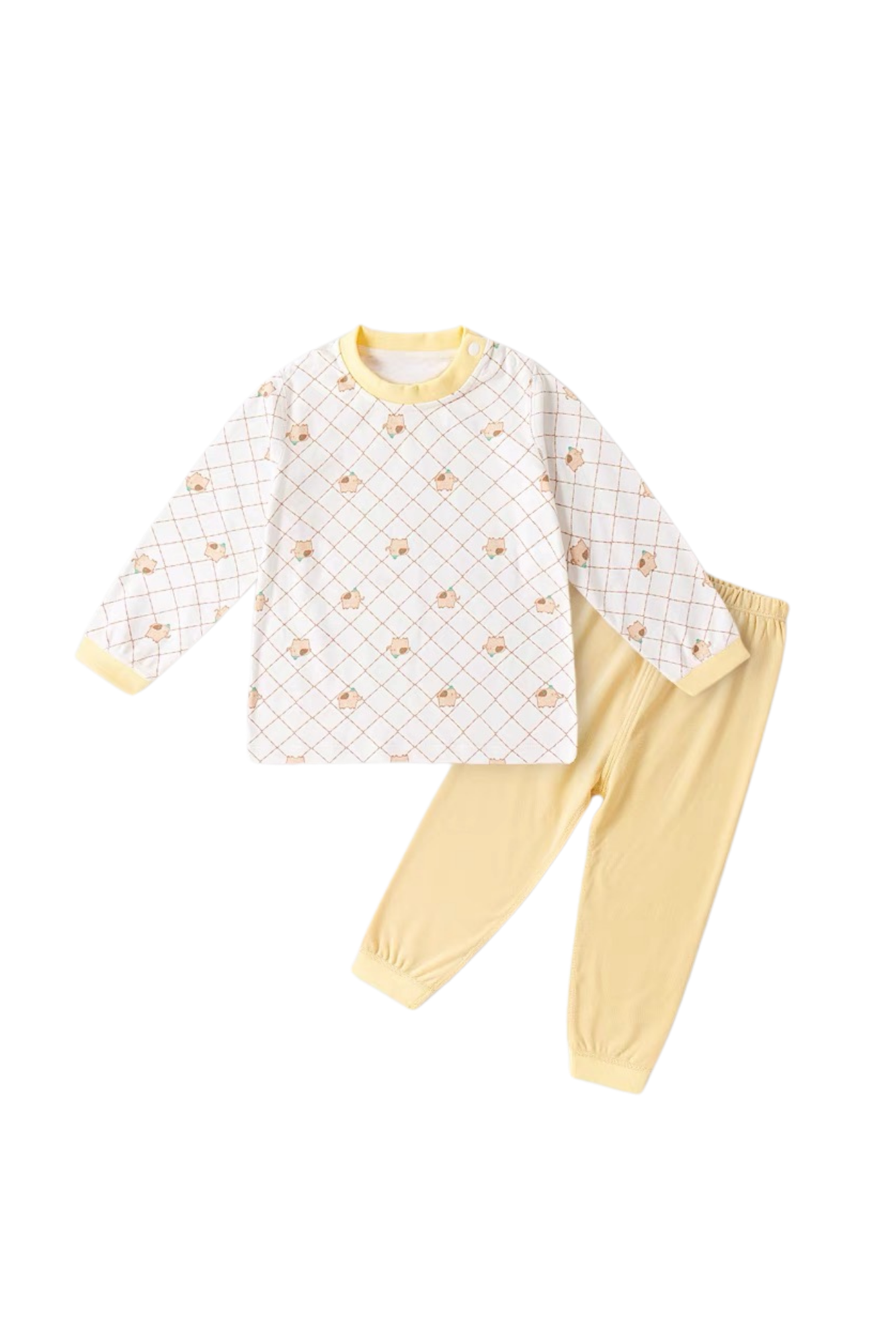 Organic Cotton Kids Elephant Checkered Pajamas Yellow