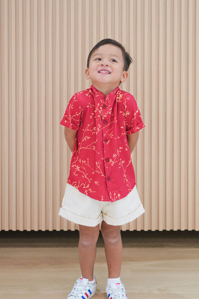 Golden Vines Boy Lined Mandarin Collar Shirt