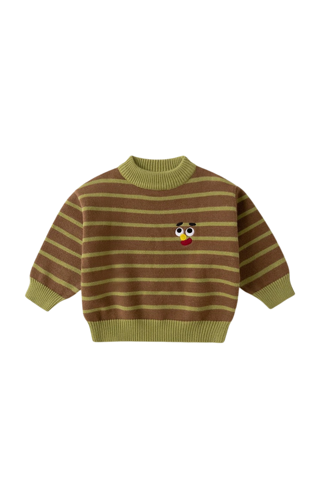 Kids Knitted Stripes Sweater Olive