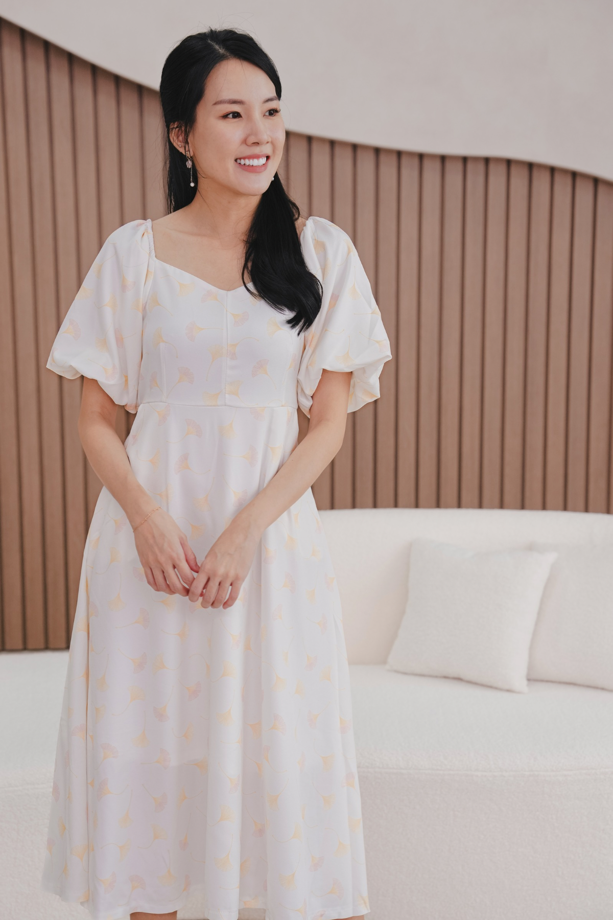 Dawn Petals Ladies Sleeve Smocked Back Midi Dress