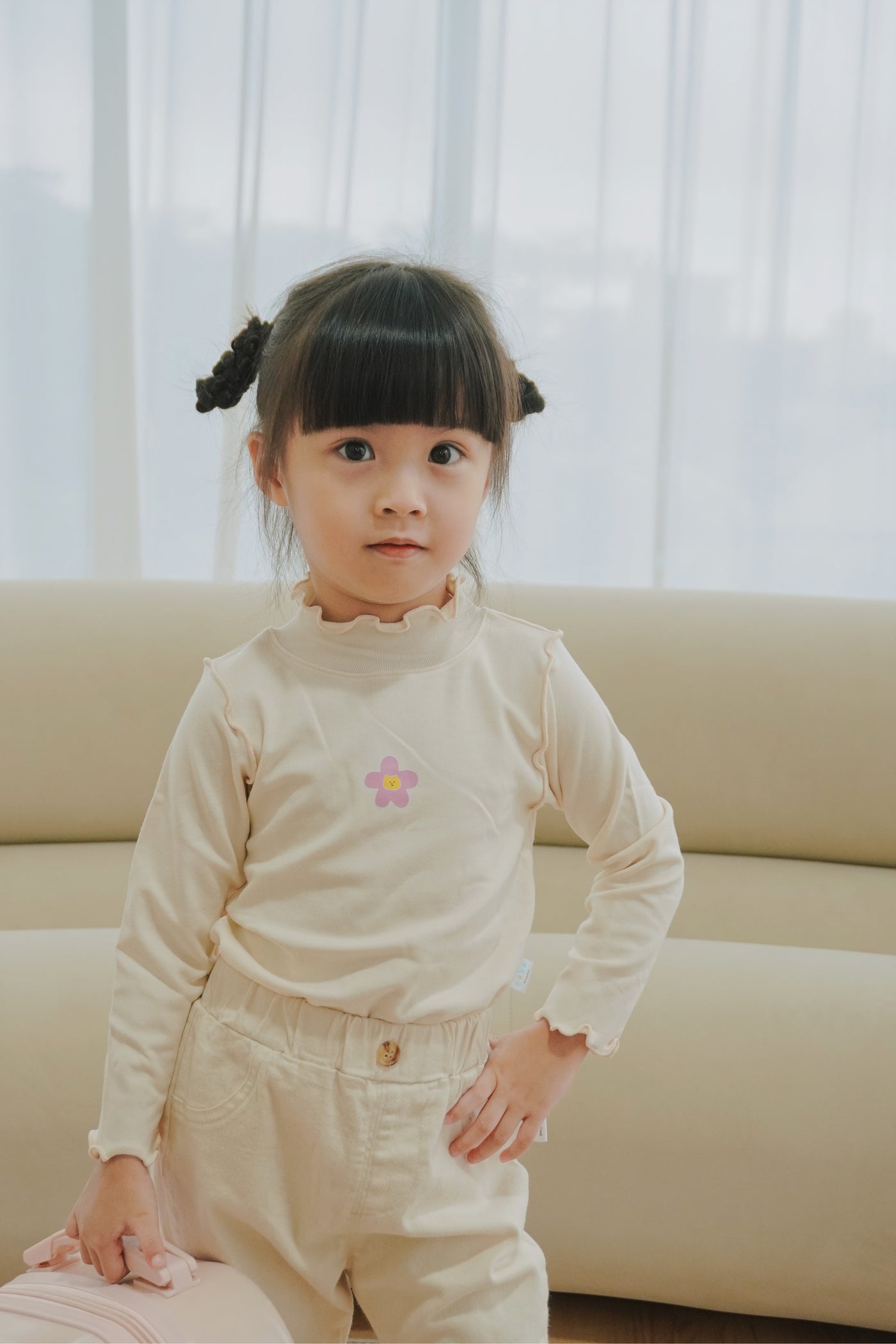 Kids Girl Daisy Long Sleeve Top Cream