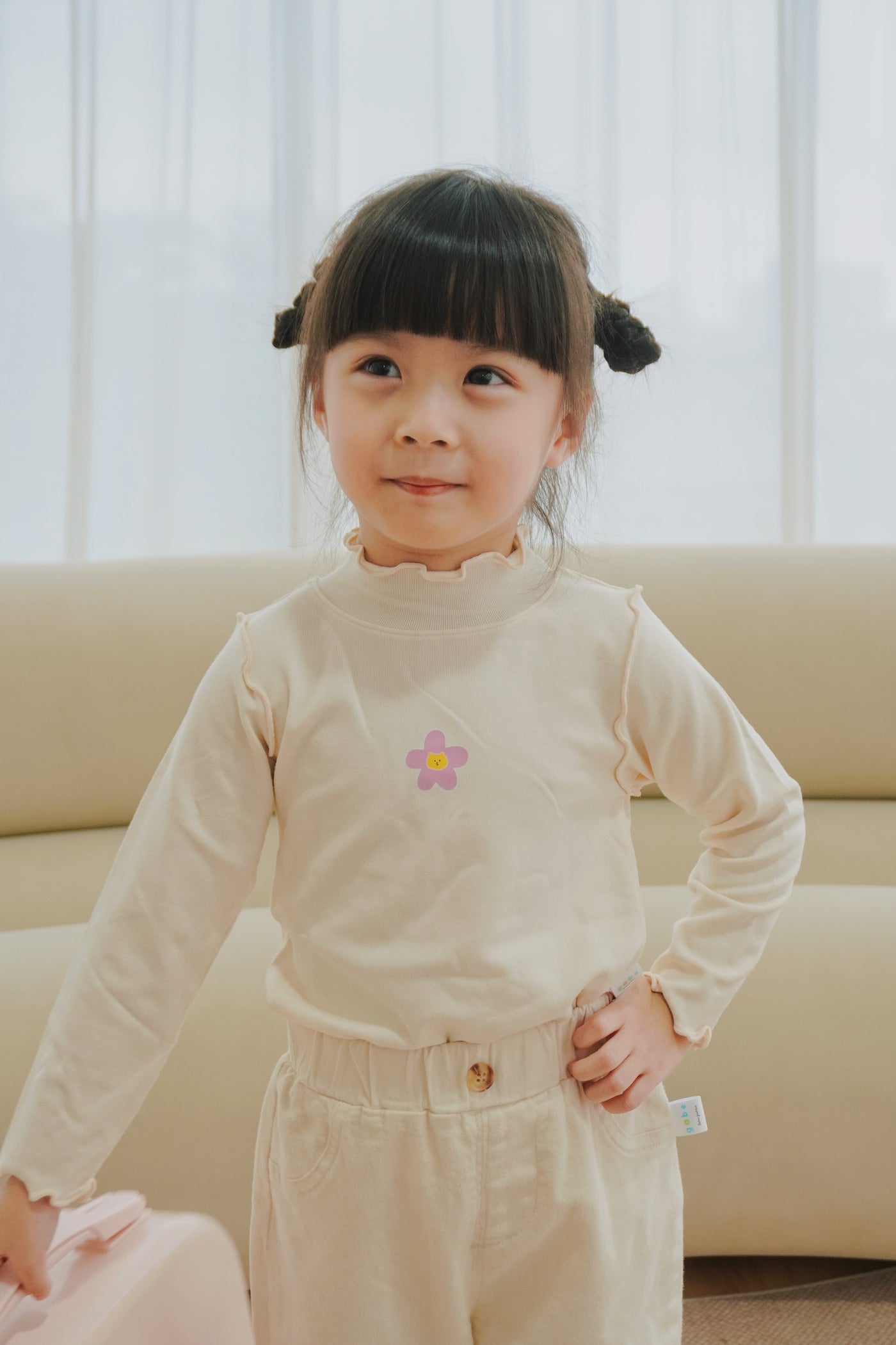 Kids Girl Daisy Long Sleeve Top Cream