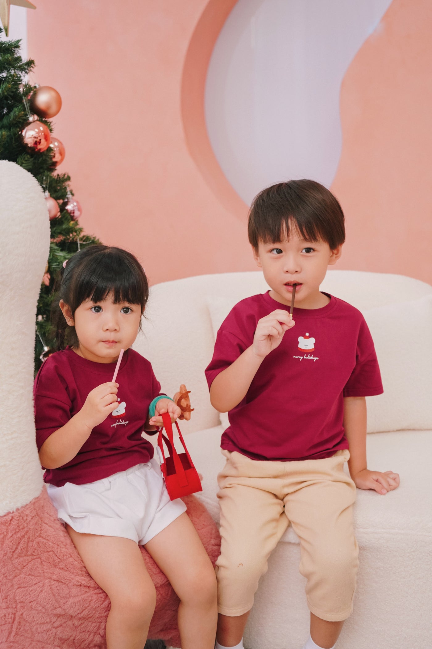 Merry Holidays Kids Relaxed Maroon Tee (Unisex)