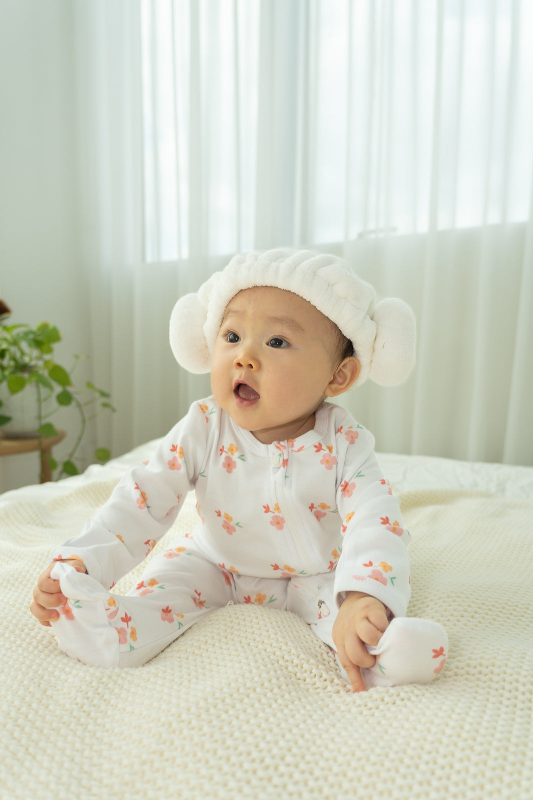 Soft Organic Cotton Sleepsuit White Floral