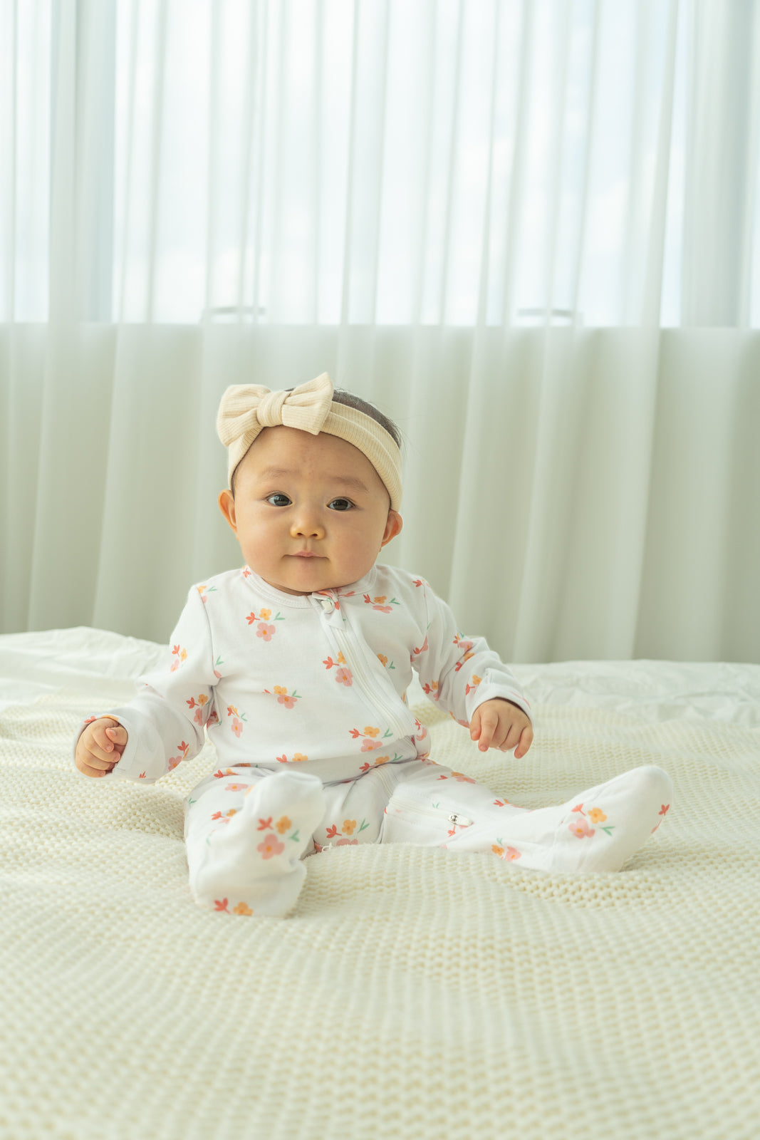 Soft Organic Cotton Sleepsuit White Floral