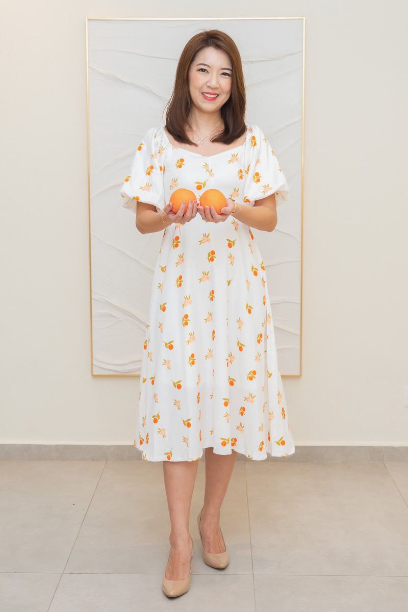 Auspicious Orange Ladies Puff Sleeve Smock Back Midi Dress